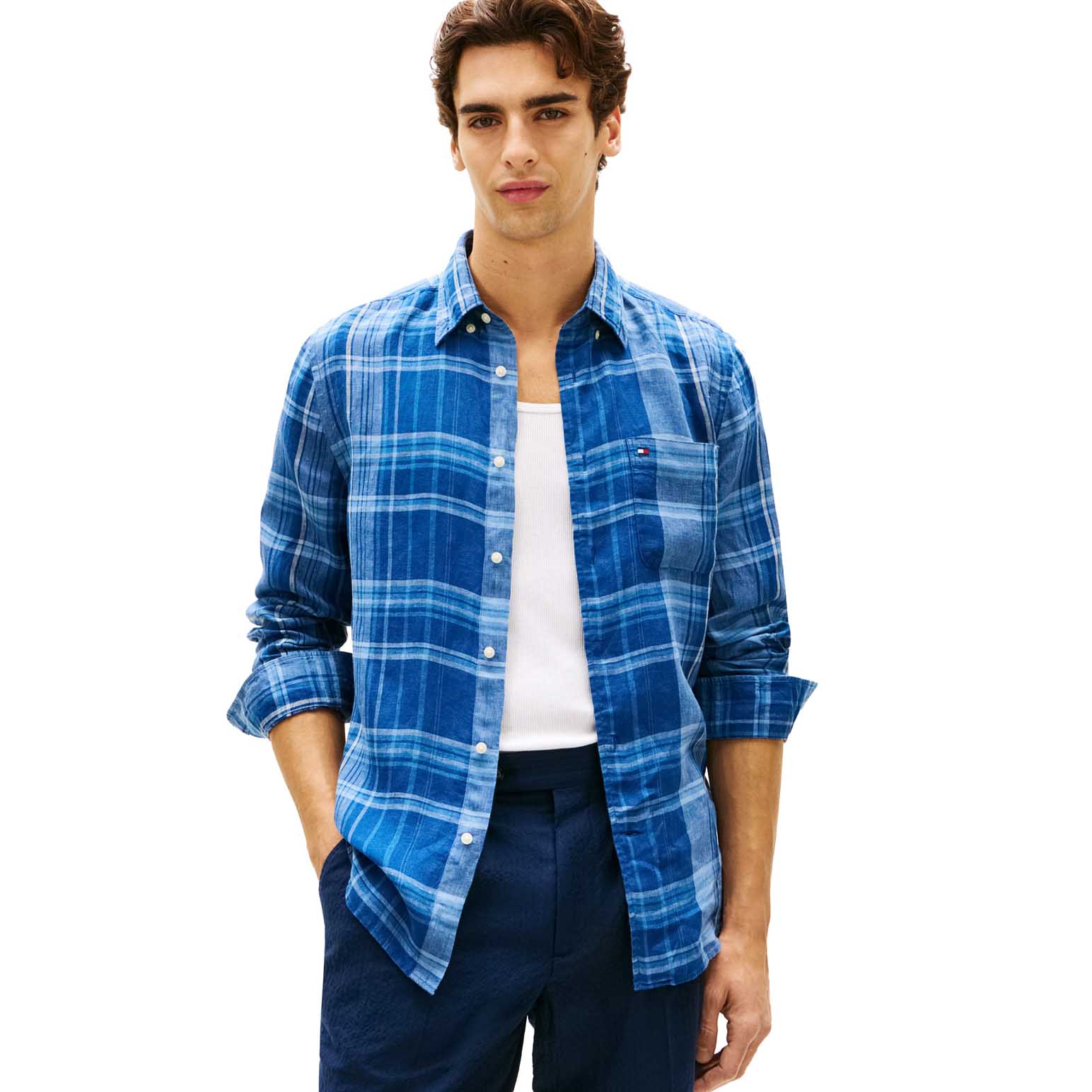 Tommy Hilfiger Regular Fit Madras Check Pure Linen Shirt
